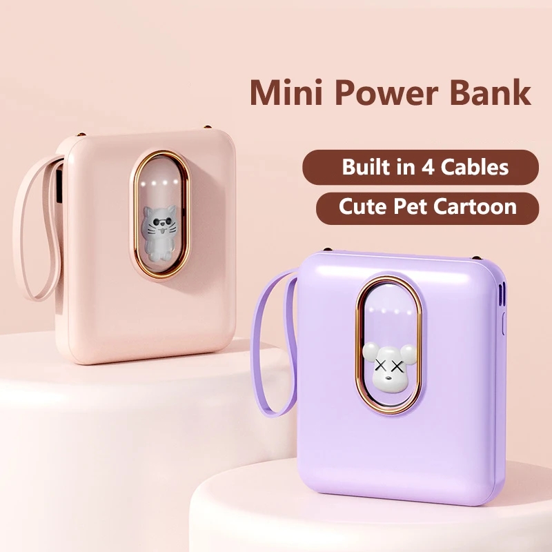 

Mini Power Bank 20000mAh with Removable Cable For iPhone 16 15 Huawei Xiaomi Samsung Portable External Battery Charger Powerbank