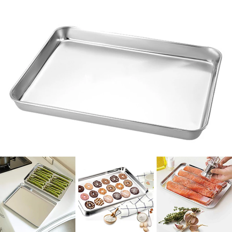 Stainless steel plate rectangular flat bottom barbecue tray restaurant spare dish tray rice noodle steaming tray