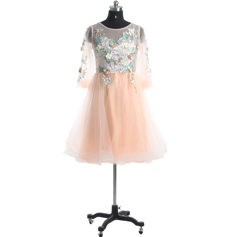 

Женское ТРАПЕЦИЕВИДНОЕ ПЛАТЬЕ с круглым вырезом, аппликациями, фатиновое платье большого размера с молнией на спине, с длинными рукавами, E773