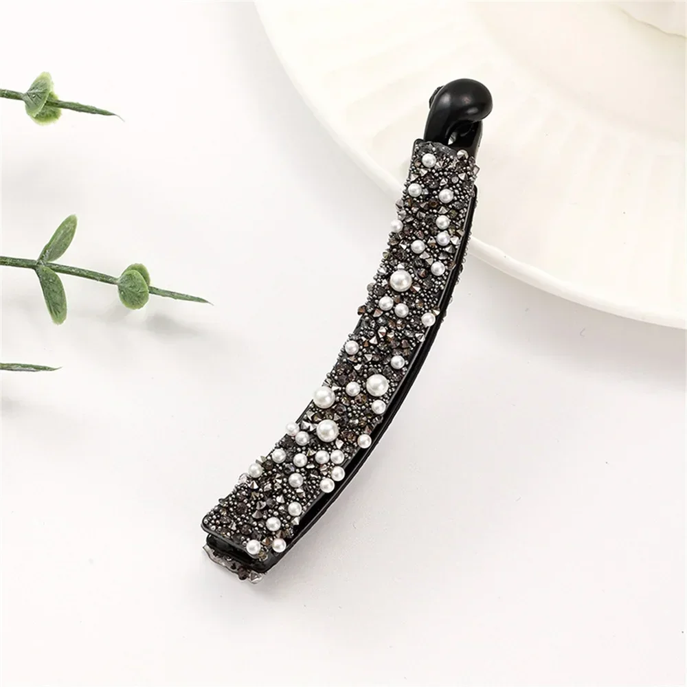 Crystal Pearl Ponytail Clip Simple Barrette Ponytail Holer Claw Grip Clamp Rhinestone Plastic Banana Hair Clips Hair Accessories