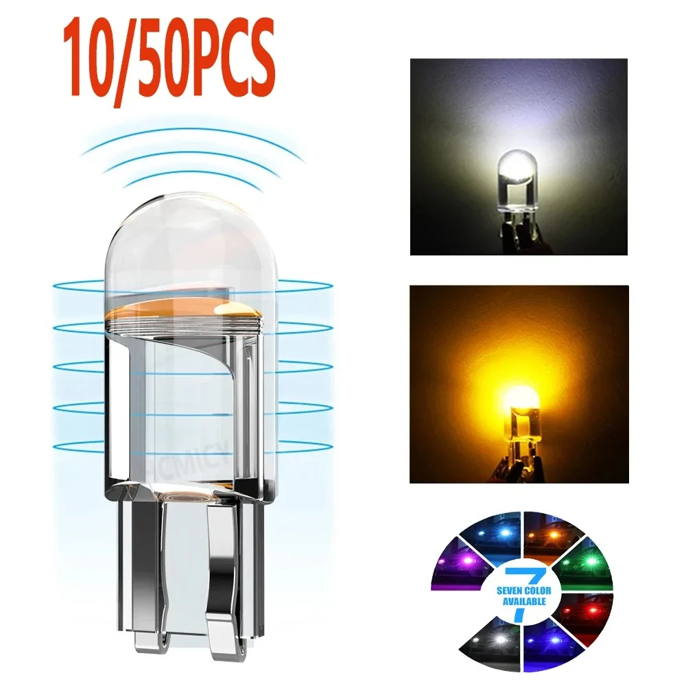 

10/50 шт. светодиодный сигнальный светильник, стекло COB, лампы для внутренних деталей, 6000K, белый, лампа для автомобильного номерного знака, купольная лампа для чтения, 12 В, автомобильные фонари