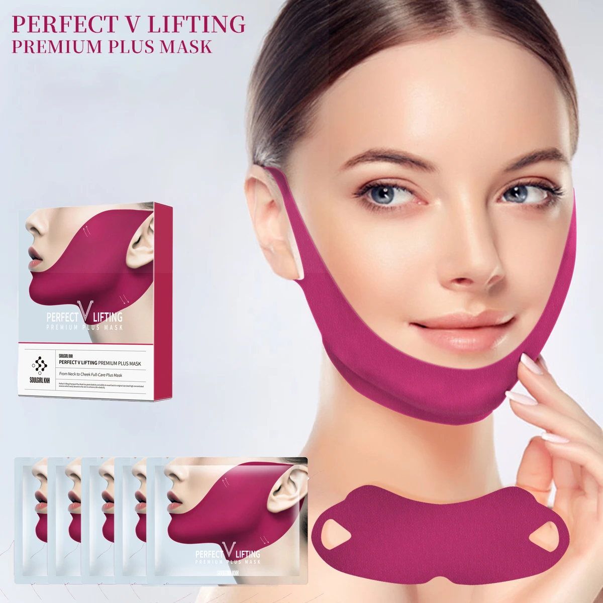 

5PCS V-Shaped Firming Lifting Mask with Peptides & Collagen Hydrating Moisturizing Gel Patches for Double Chin Cheek Care Mask