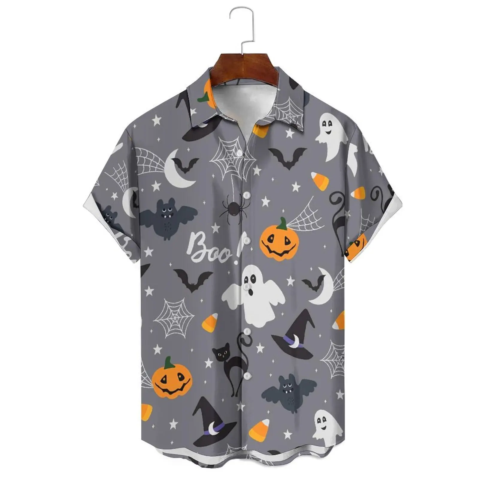 

Men's Summer Fashion Solid Color Simple Cartoon Pumpkin Irregular Sort Pattern Illustration Loose Casual Short-Sleeved Shirt