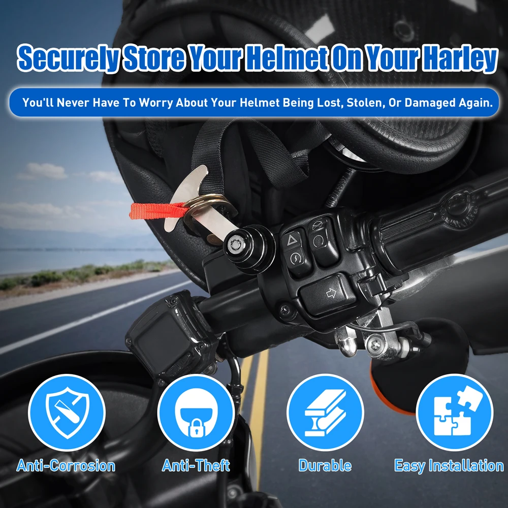 Looks Like a Billet Accent. Works Like a Padlock. – Decorative Handlebar Helmet Lock for Harley, CNC Aluminum Heavy-Duty