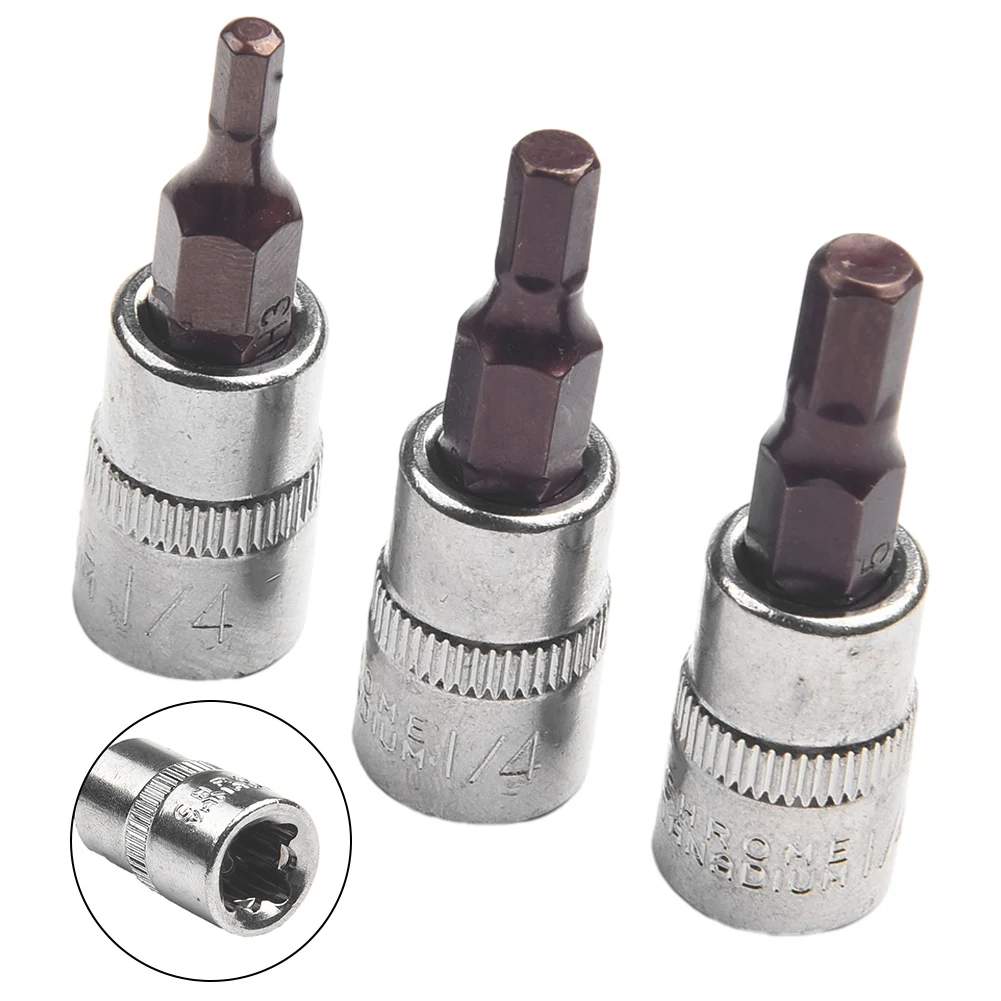 Cacciavite con presa di trasmissione Bit Cacciaviti Utensili manuali Testa esagonale Accessori di ricambio Argento 1/4 pollici 3 pezzi H3 H4