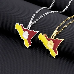 New Italy Sicilia Island Map Flag Pendant Necklace Stainless Steel Men Women Ethnic Map Jewelry Italiana Gift