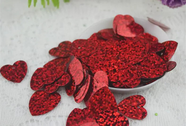 

Оптовая продажа, 500 г, большой размер, 1 отверстие или 2 отверстия, красочные лазерные украшения в форме сердца, ручная работа, сделай сам, голографические свободные блестки в форме сердца