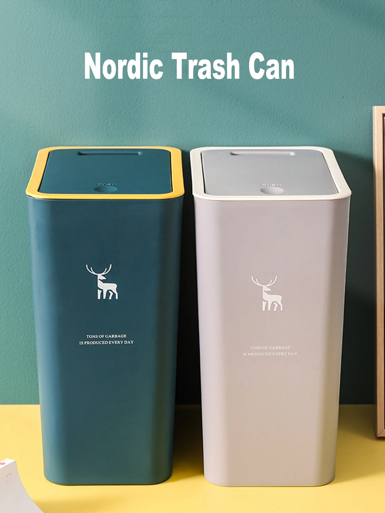 10/15L Nordic Trash Can Bathroom Living Room Rectangular Trash Can with Lid Press-type Kitchen Garbage Bin Household Accessories