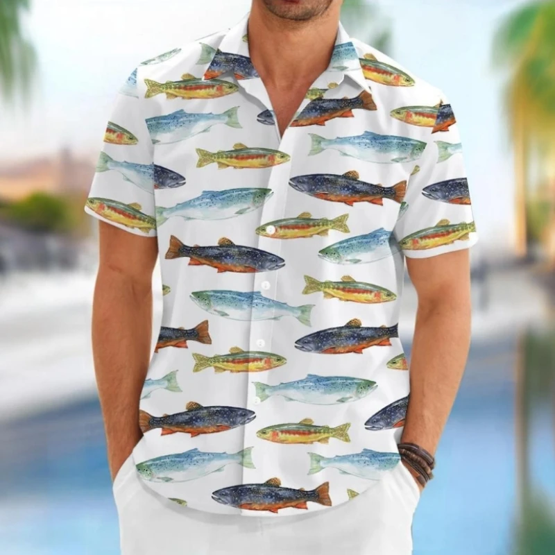 3d Fish Print Hawaiian Shirts For Men New Trend Men's Shirt Casual Unisex Clothing Summer Quick Dry Short Sleeve Shirt Tops 2024