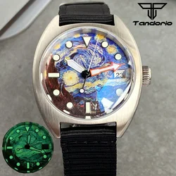 36mm NH35A Tandorio Vintage Dive Mechanical Mans Watch Van Gogh Starry Sky Dial Sapphire Glass Luminous Waterproof Men's Watch