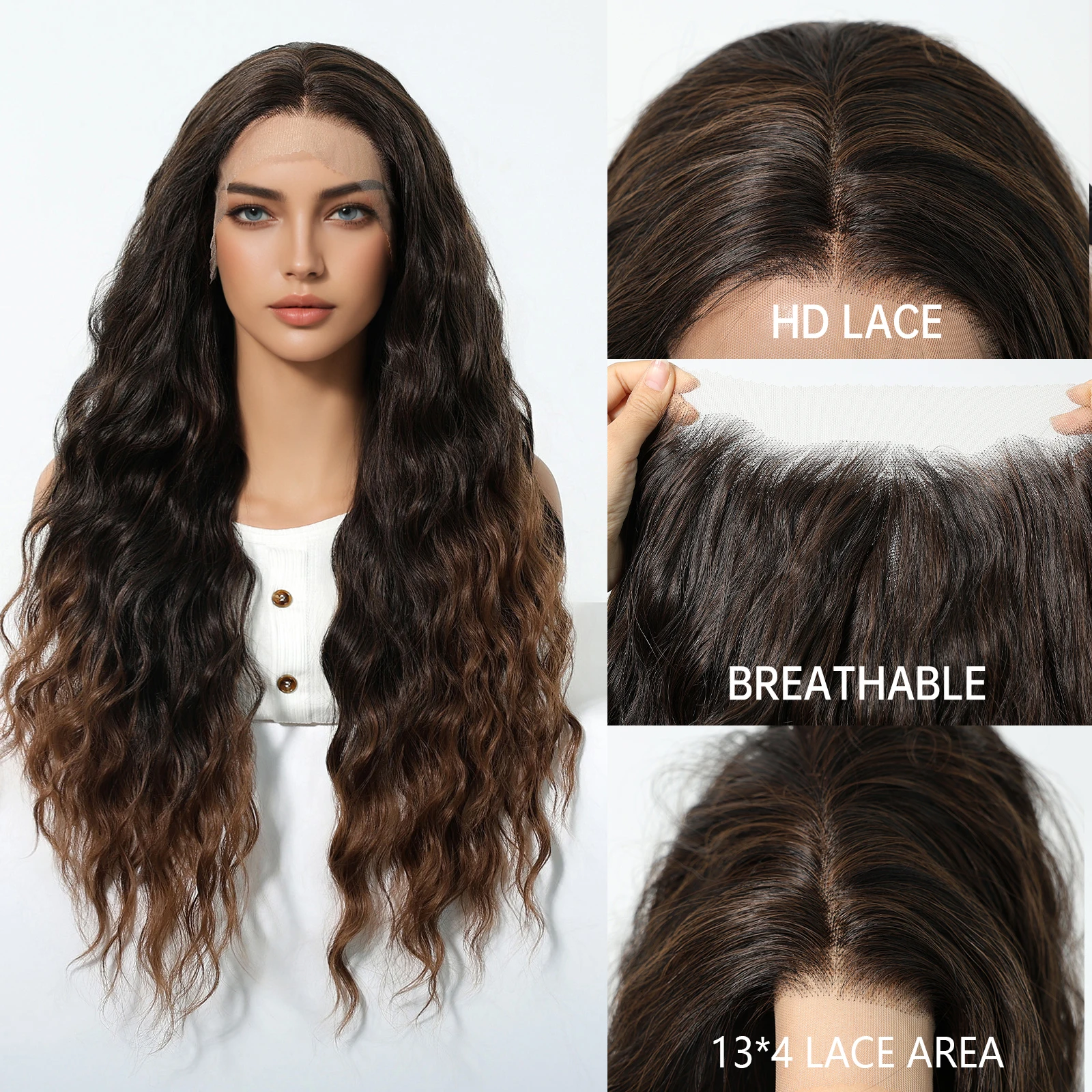 

Синтетический парик Topshe 13x4 HD Lace Front с дышащей сеткой, длинные волны, предварительно прорисованная естественная линия роста волос, без клея, готов к носке