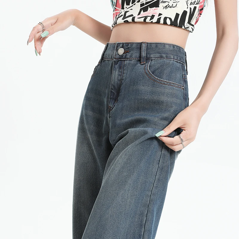 

Женские прямые джинсы для отдыха, удобные мешковатые джинсовые брюки с низкой посадкой, уличная одежда, повседневные модные брюки из ледяного шелка с карманами