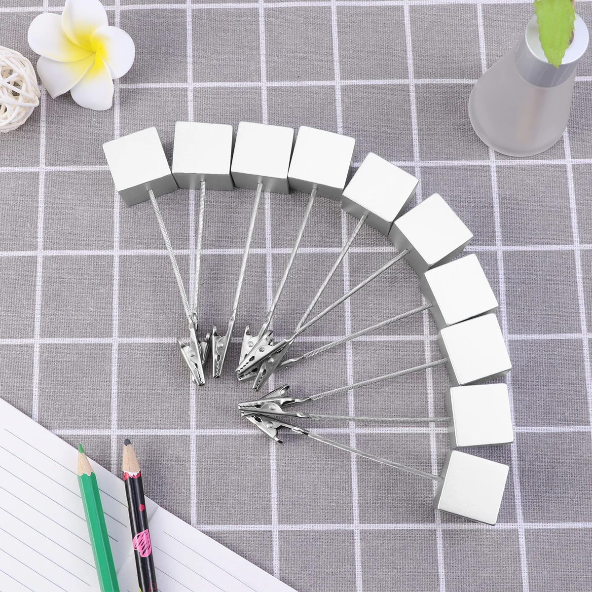 6pcs Square Note Clips Paper Holder Metal Table Card Stand Memo Resin Compact Design Versatile Photo Display