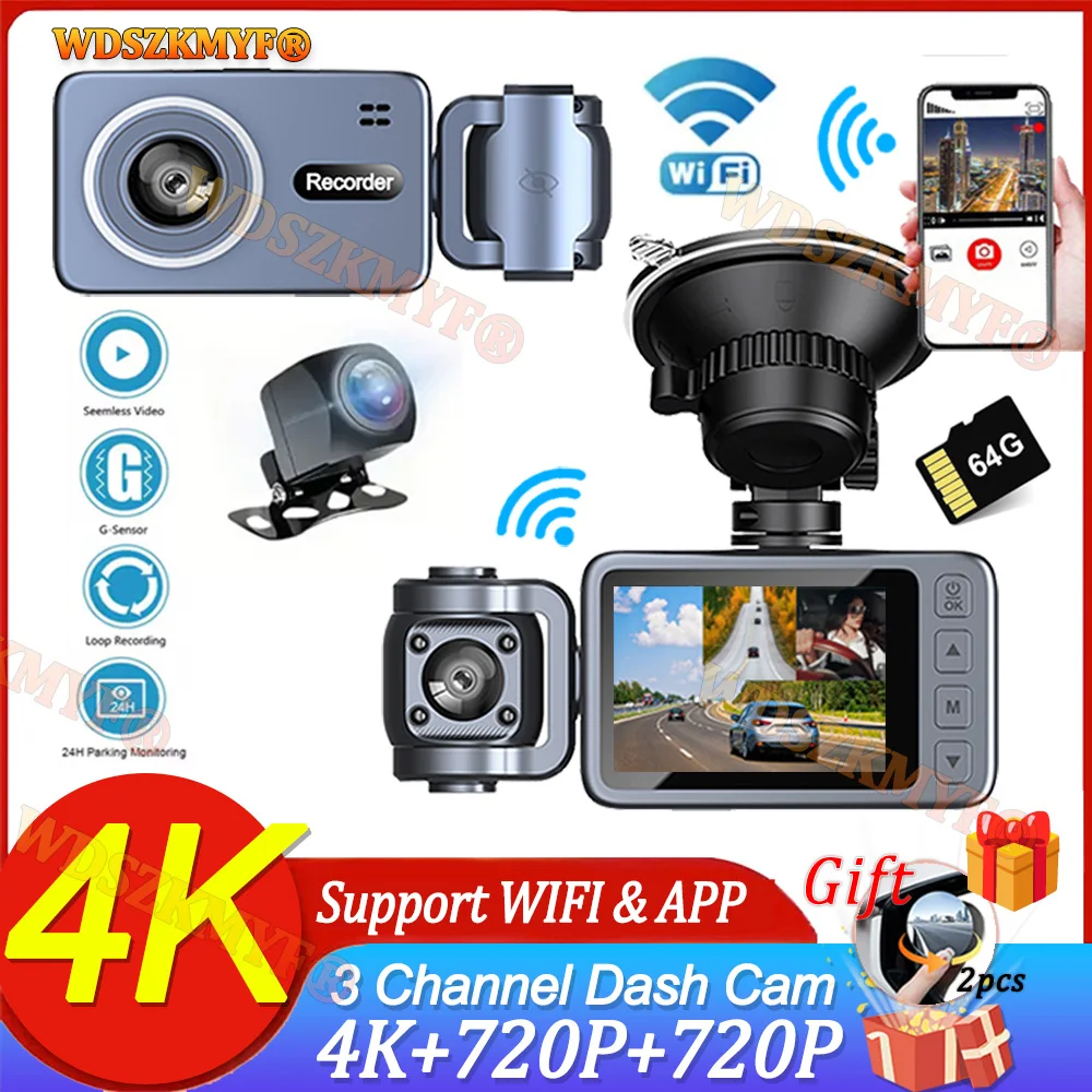 

[GIFT]4K Dash Cam for Cars 2/3Channel WIFI APP Car DVR Video Recorder Camera for Vehicle Black box Night Vision Car Accessories