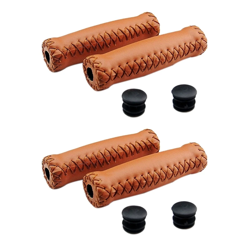 2X Pair Vintage Leather Bicycle Grips Grips Trekking Handlebars Cover Colour: Brown