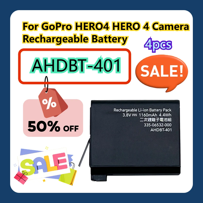 

For GoPro HERO4 HERO 4 Camera Rechargeable Battery AHDBT-401 4pcs