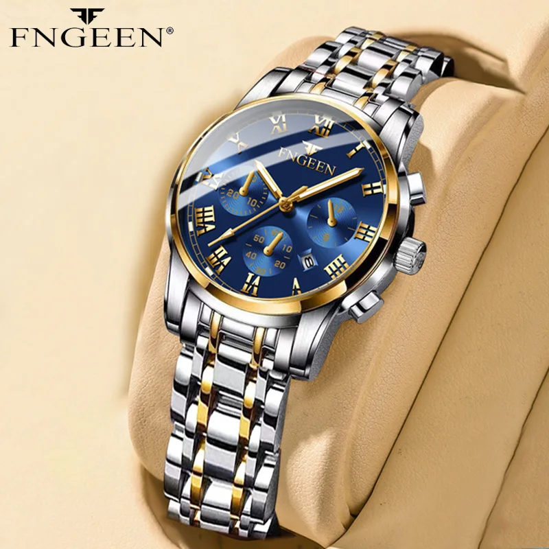 FNGEEN Top Brand Quartz Watch Women Elegant Stainless Steel Watch Luminous Waterproof Date Wristwatch Ladies Dress Watch Ms4006