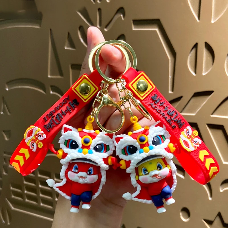 2025 Snake Year Keychain Chinese Style Lion Dance Snake Mascot Key Holder Cute Zodiac Snake Keyring Bag Pendant New Year Gifts