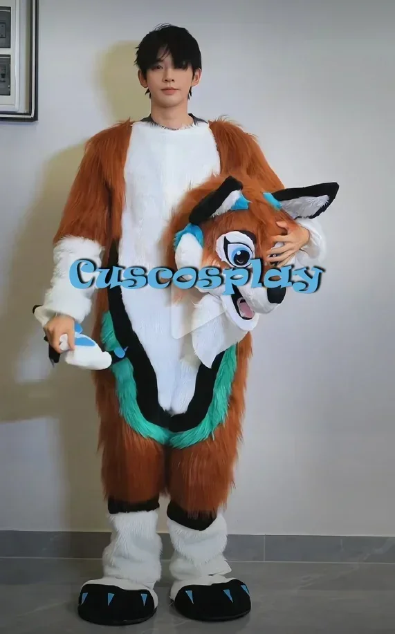 Christmas Halloween Long Fur Husky Dog Fox Fursuit Furry Mascot Costume Suit Cosplay Fancy Dress Adult Outdoor Outfit Fur Suit