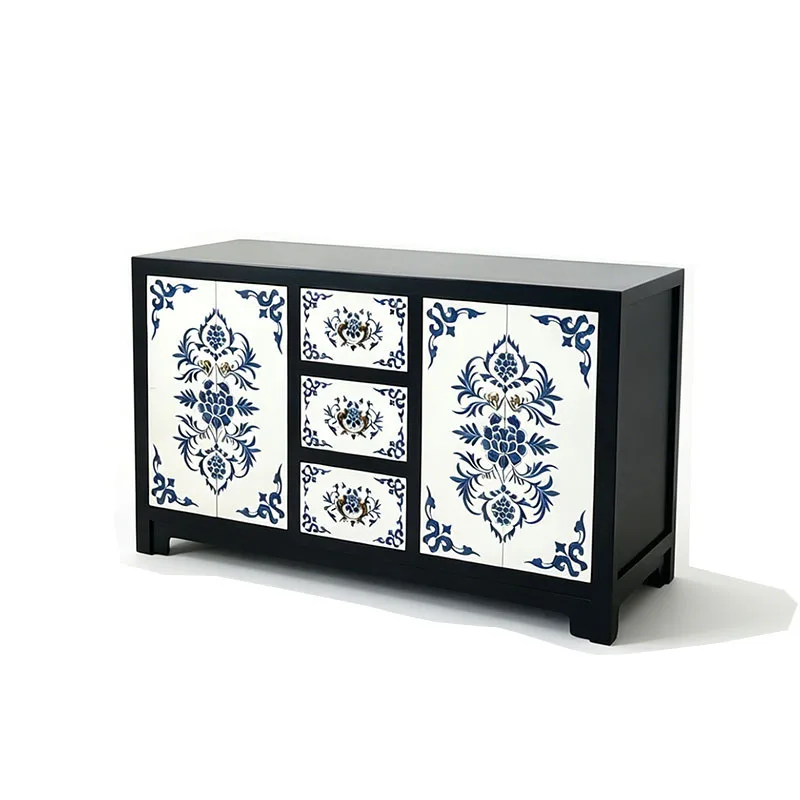 Yjq new Chinese solid wood dining side French entrance cabinet living room retro shoe cabinet TV cabinet