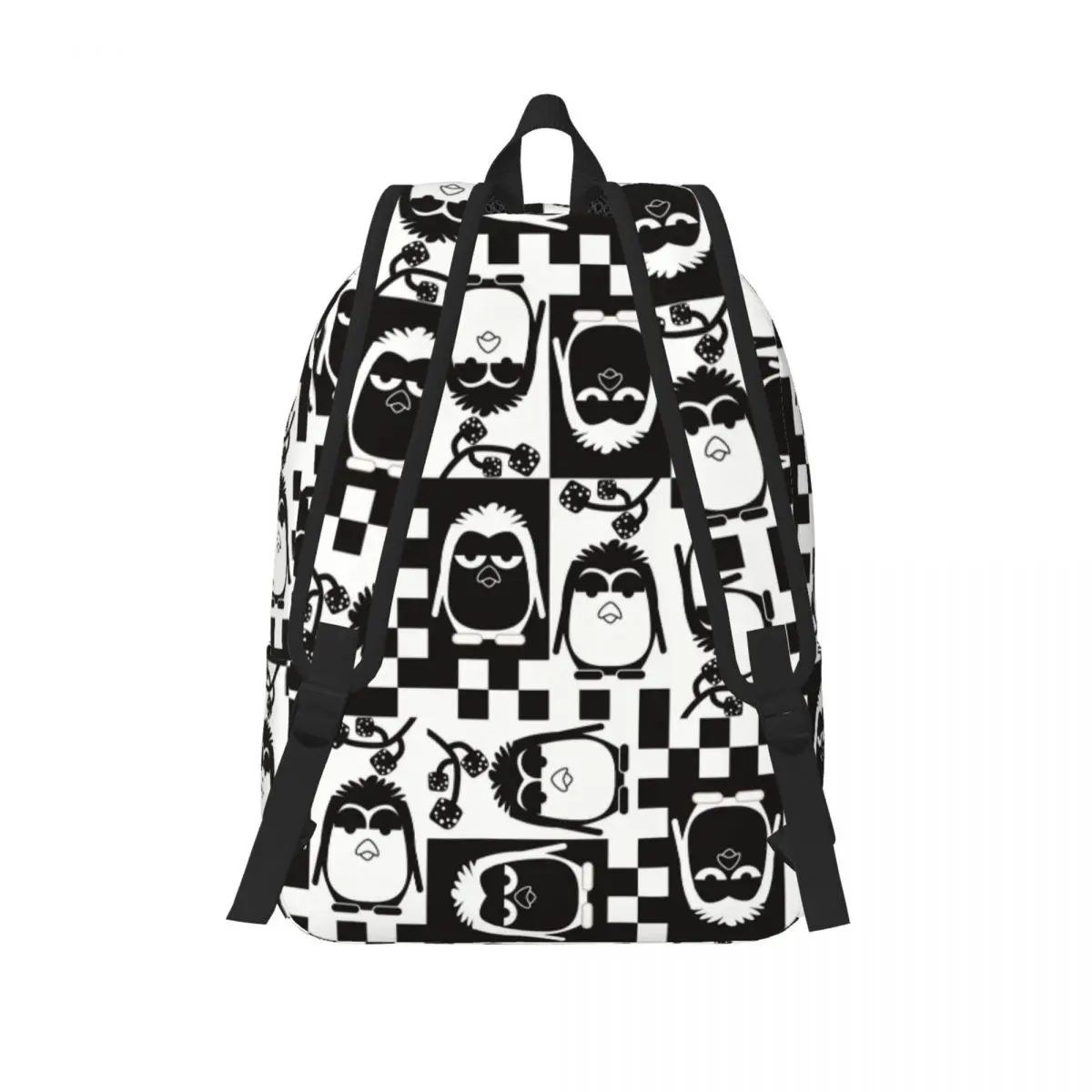 Penguin Animal Bird Backpack Elementary High College School Student Black And White Bookbag Teens Canvas Daypack Sports