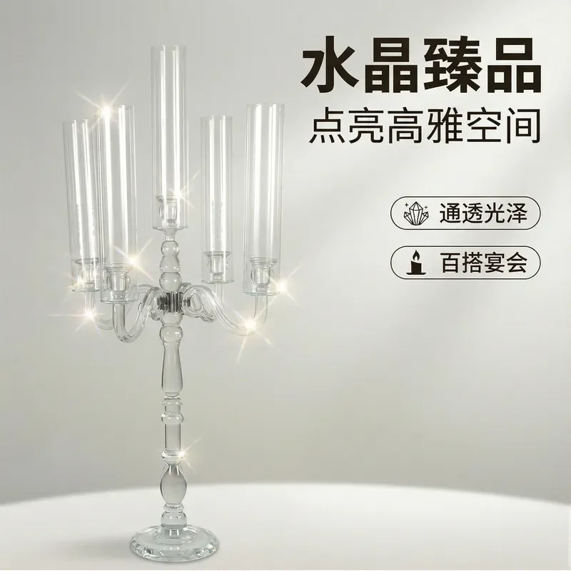 European Style 5 Arm Crystal Candelabra Glass Candle Holder for Wedding Table Centerpiece Dining Room Home Decor Ornament