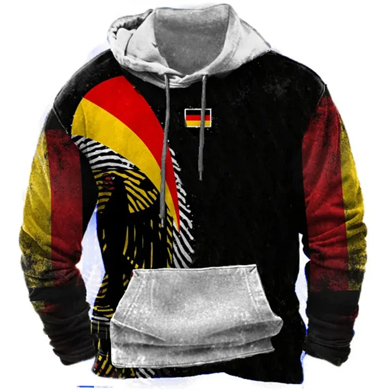 Vintage German Flag Hoodie For Men Casual German Oversized Hooded Hoodies Unisex Daily Pullovers Tops Autumn Streetwear Clothing