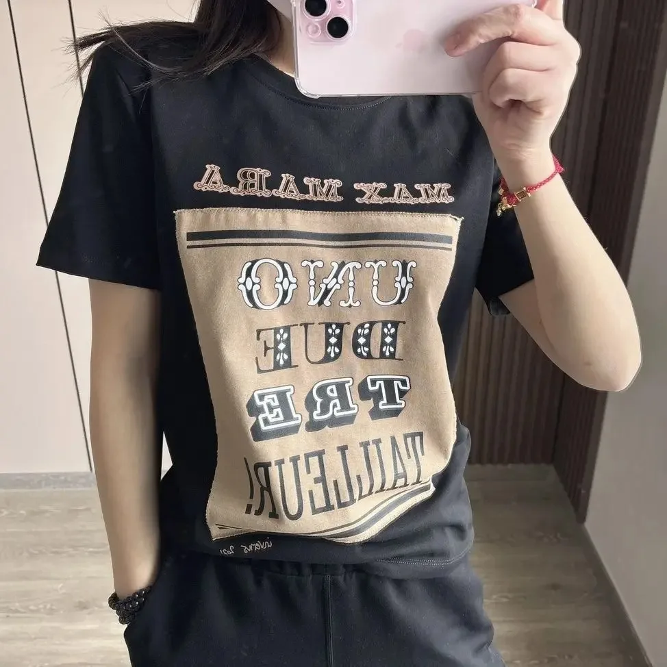 New Women\'s T-shirt Pure Cotton Oversized Shirt New Fashion Letter Printing Pattern T-shirt Brand Plus Size Sports T-shirt