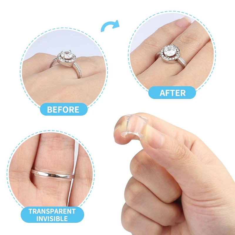 8TANSilicone-Ajusteur de Taille de Bague Transparent Invisible, Outil de Serrage de Bijoux