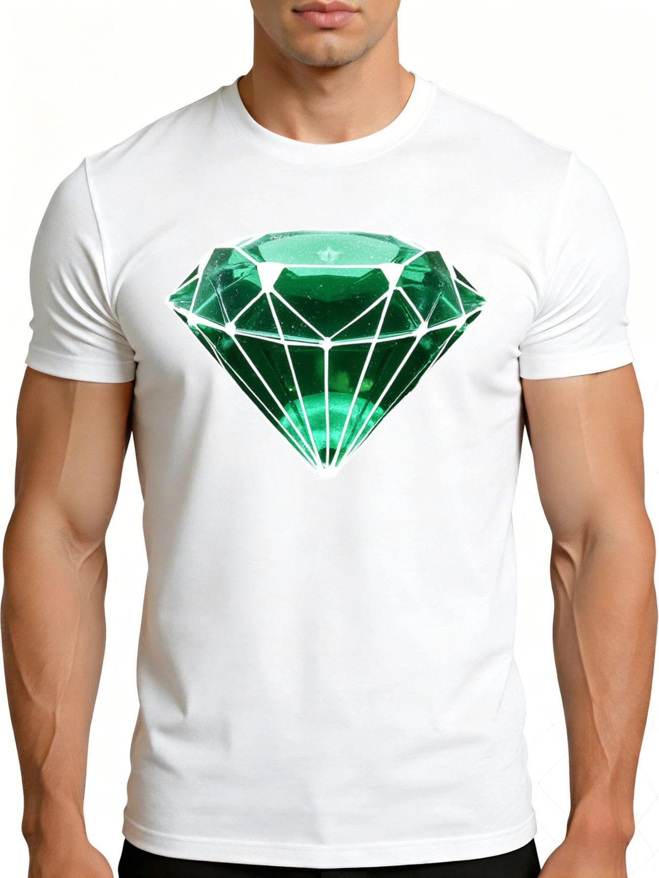 Men's Graphic T-Shirt - Breathable, Soft, Lightweight - Green Diamond Gemstone Print - Vintage Fun Pattern Casual Short Sleeve Summer Top, Gift for Him