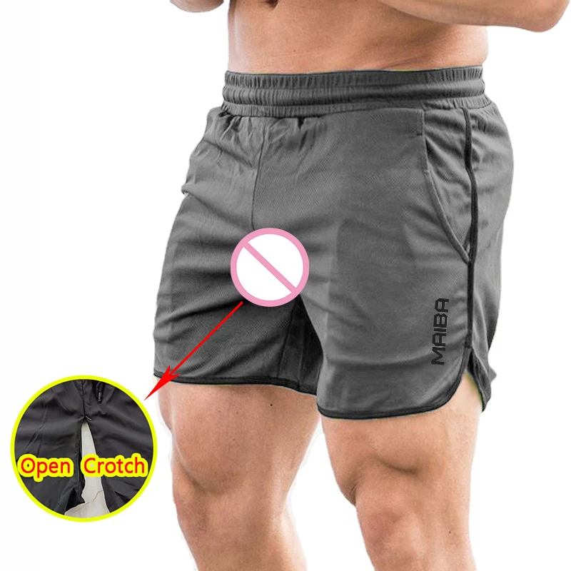 Man Open Crotch Pants Open Hole Sport Short Shorts Hidden Double Zipper Fly Casual Party Outdoor Fitness Run Mini Costume Breath