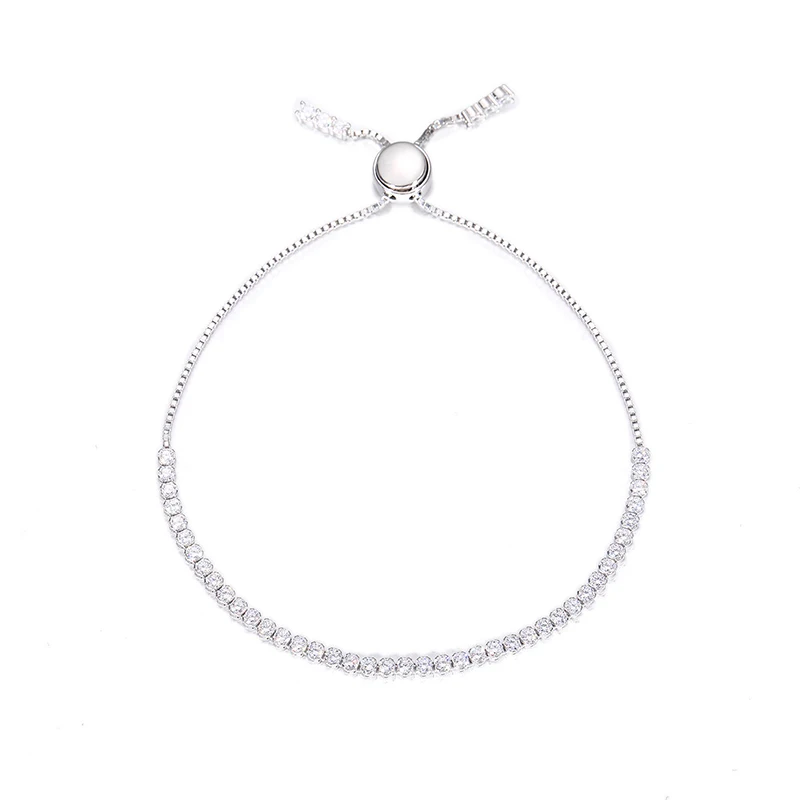Hip Hop Bling Ice Out S925 Sterling Silver Round  Moissanite Tennis Link Chain Bracelets for Women Men Rapper Jewelry