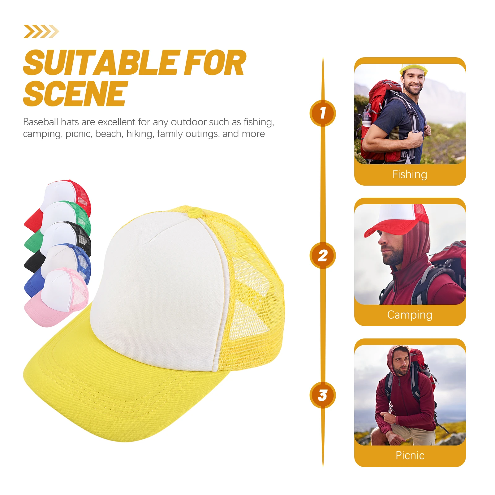

6pcs Blank Baseball Hats Sublimation Heat Transfer DIY Polyester Mesh Cap Men Women Youth Bulk Party Accessories