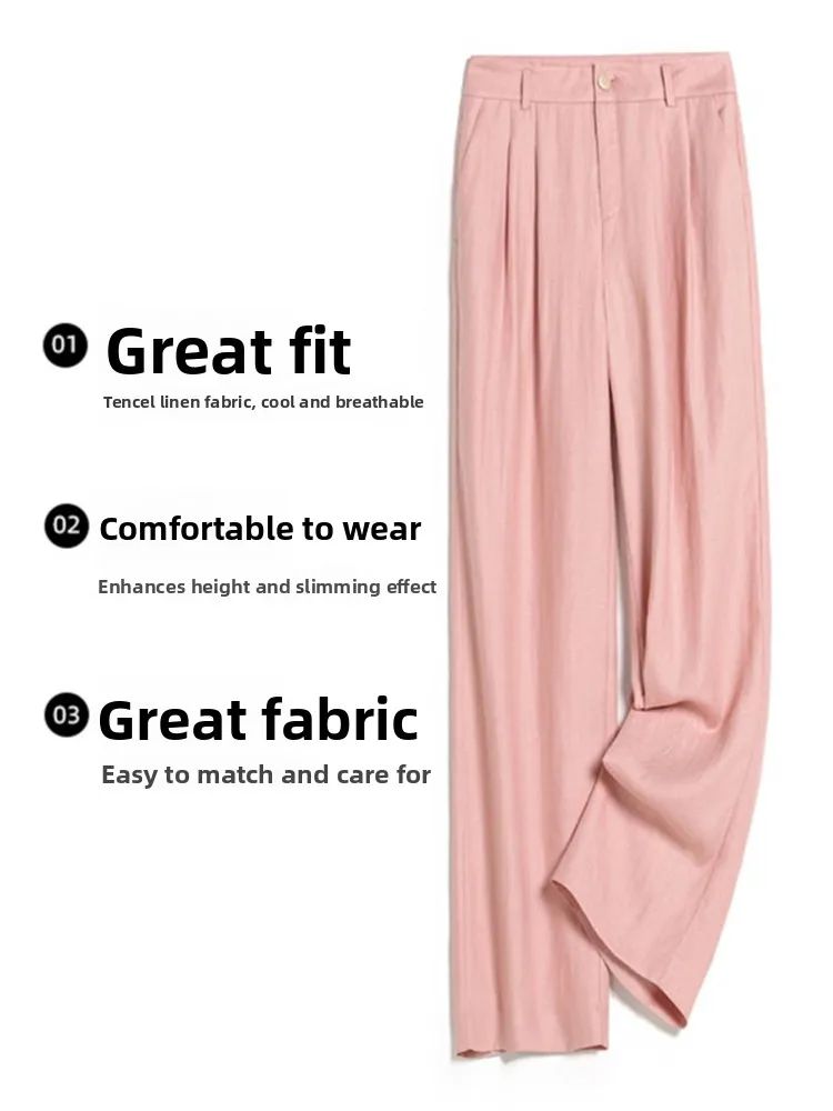 

Summer Thin Linen Wide Leg Pants Women's Casual Drapey High Waist Straight Cut Trousers Dreamy Elegant Commute Style Long Pants