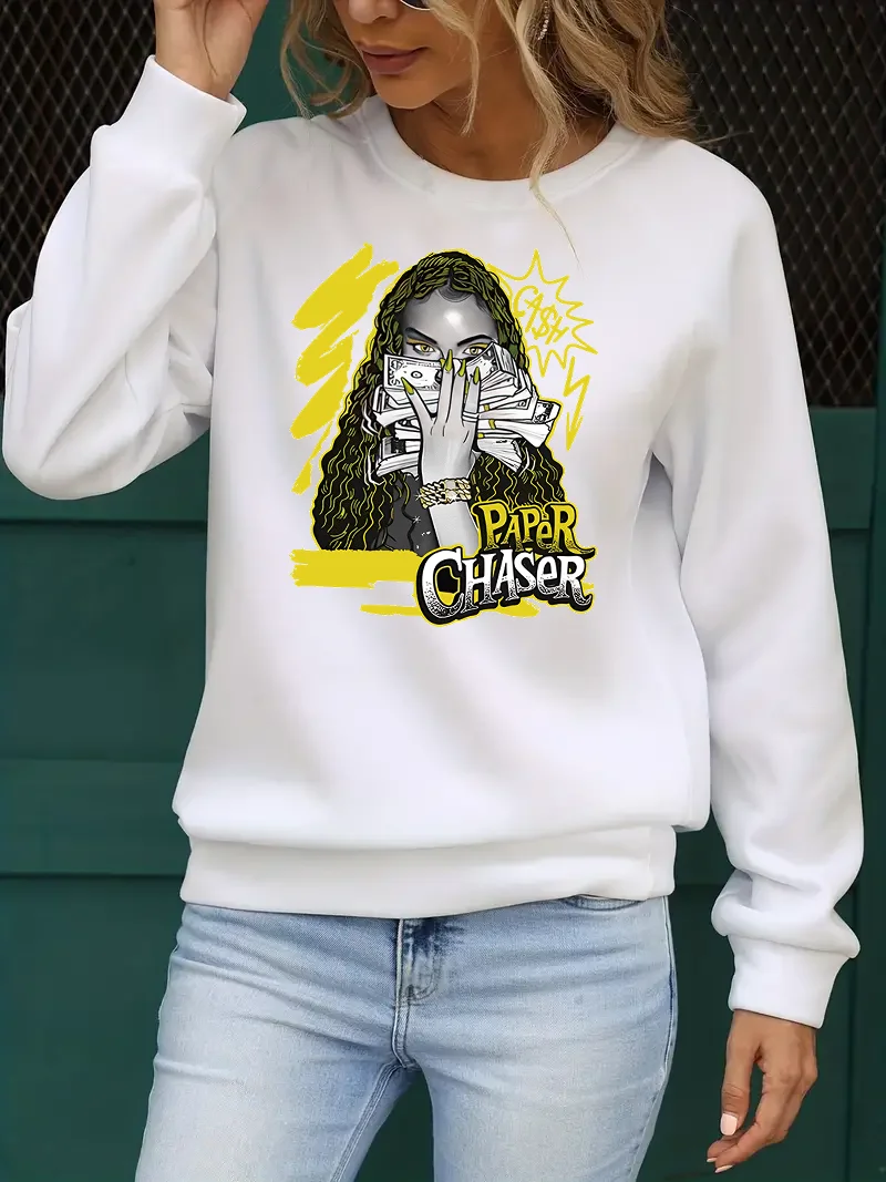 Money&Cartoon printed sweatshirt, spring and autumn casual long sleeved round neck sweatshirt, women's clothing