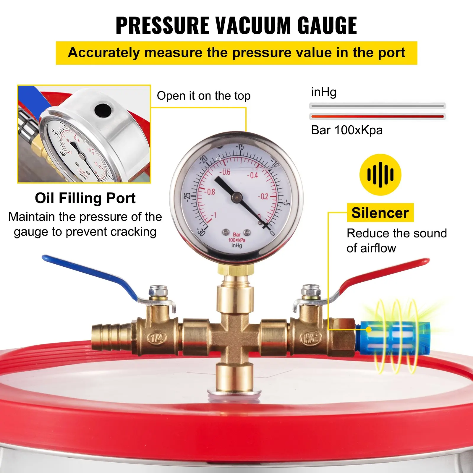 Vacuum Chamber 3 Gallon Vacuum Degassing Chamber Glass Lid Stainless Steel Degassing Chamber 12L Silicones Vacuum Chamber