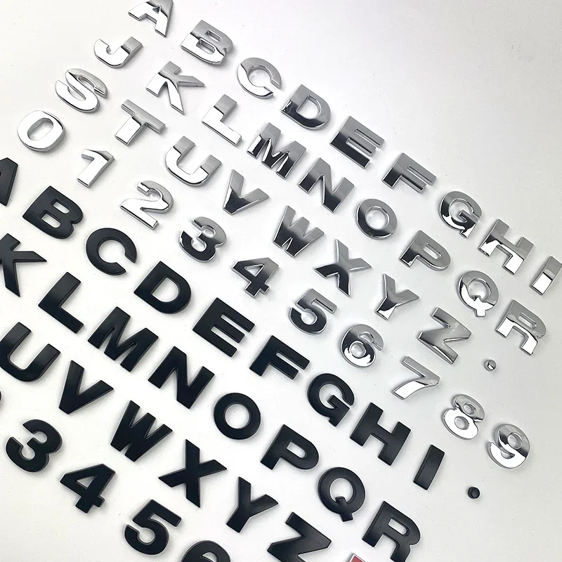 25mm 3D Metal Letters Badge Emblem Alphabet Number Car Sticker With Adhesive Sticker