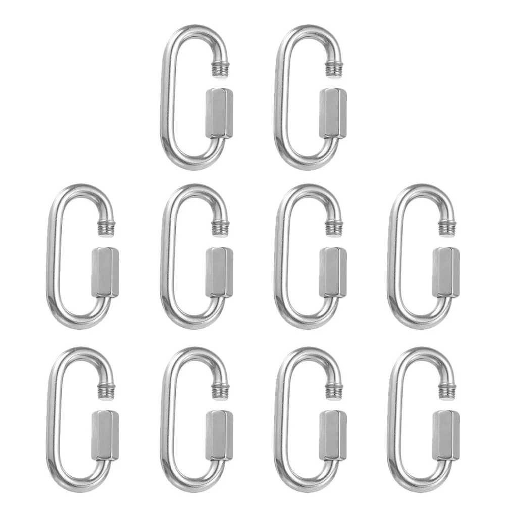 10Pcs Stainless Steel Threaded Quick Link Carabiner Clips – Heavy-Duty Rope Connectors for Hammocks & Outdoor Use