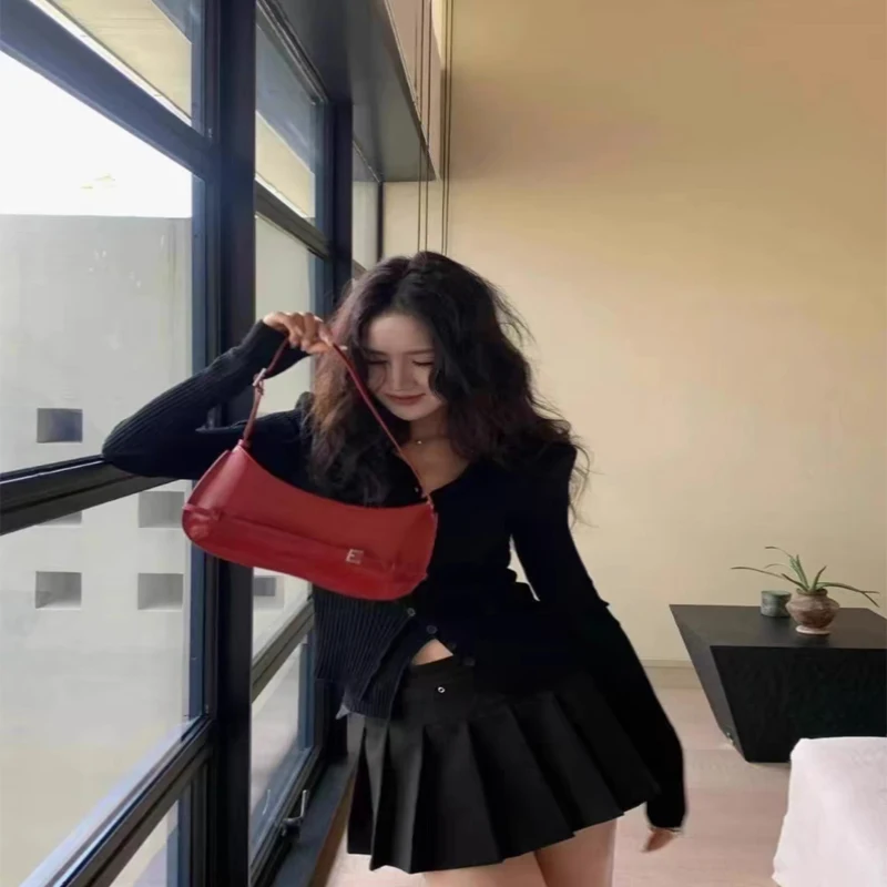 Red Handbag for Women 2024 Fashion Trend Retro Small Bag Luxury Designer Brand High Quality Leather Shoulder Armpit Handbag