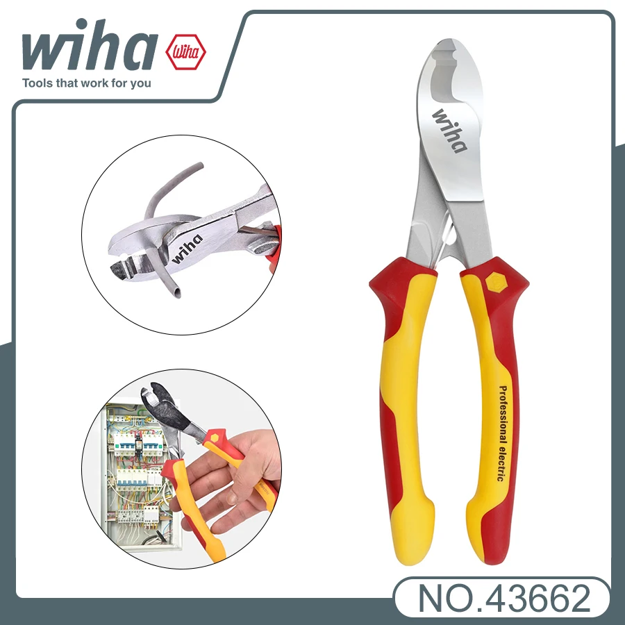 WIHA 43662 1000V VDE-tested Insulated Cable Cutter with Switchable Opening 210mm