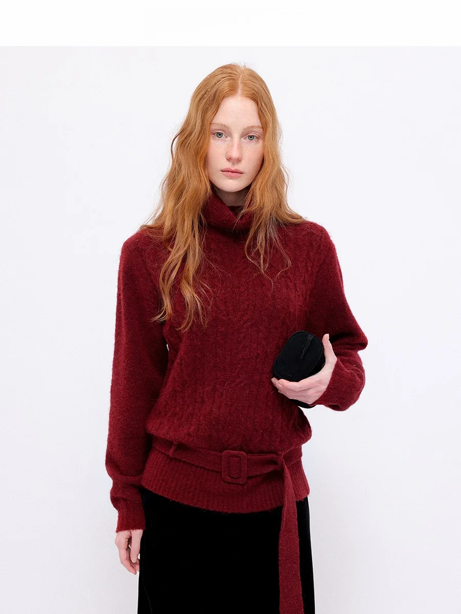 

CHACHA Naples Sexy Proportion Low Waist Tie High Collar Sweater Women Winter Lazy Top Retro Style Regular Fit Long Sleeve