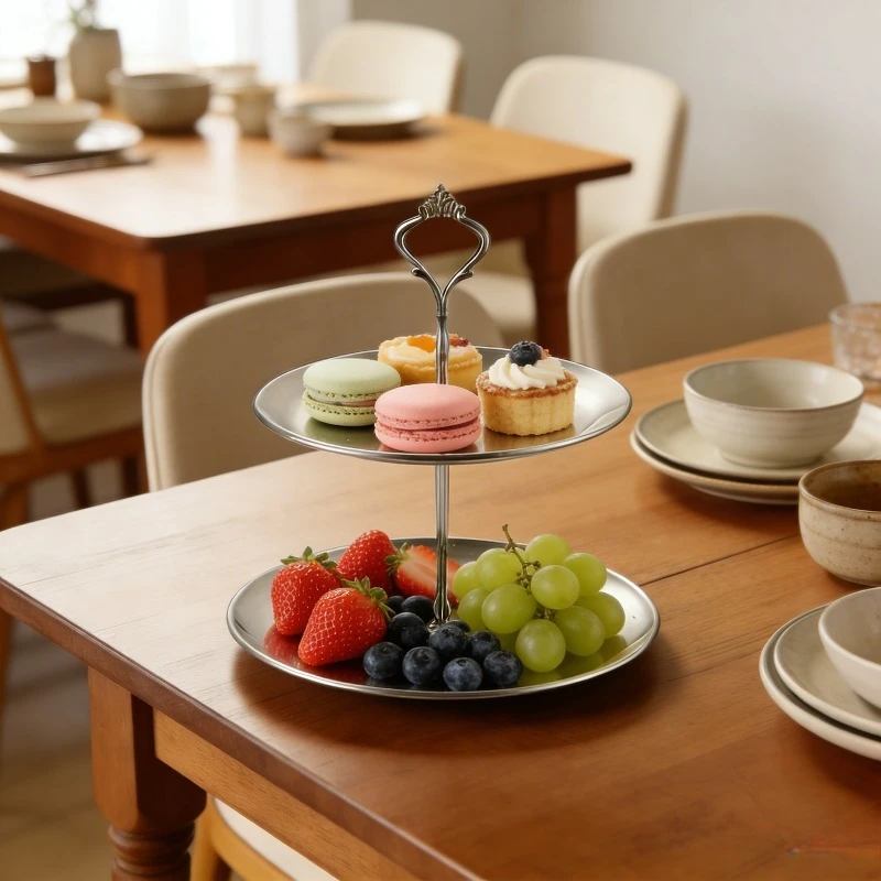 Stainless Steel Three-Tier Fruit Cake Pastry Tray Countertop Dessert Display Stand Snack Dried Fruit Platter Wedding Table top