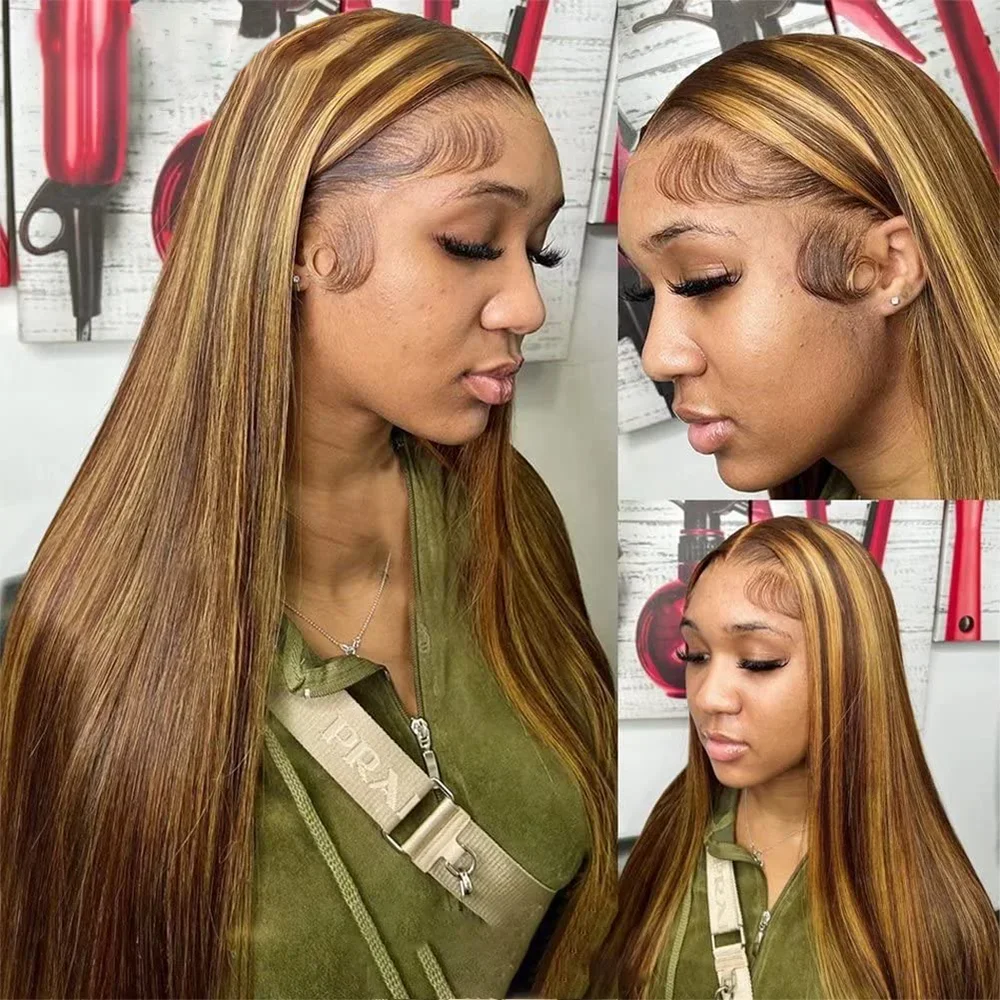 Highlight Ombre Lace Front Wig, 13x4 Straight, Honey Blonde, HD, Human Hair, P4, 27, Pre Plucked, 180% Density