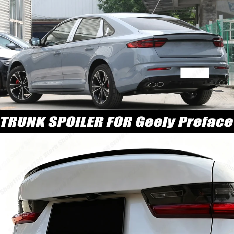 120CM Glossy Black Soft Rubber Universal Rear Trunk Spoiler 5D Carbon Look Tail Wing Fit For Geely Preface Car Accessories