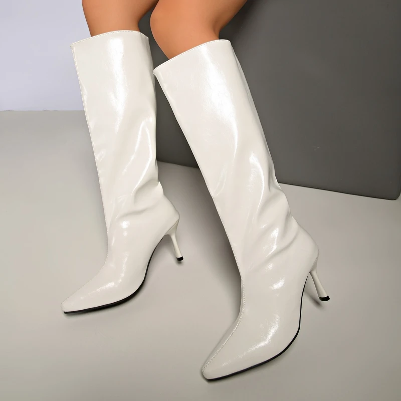 Street Style Thin Heels Women Knee High Boots Pointed Toe Stripper Party Shoes Female Mordern Long Booties Zapatos De Muje