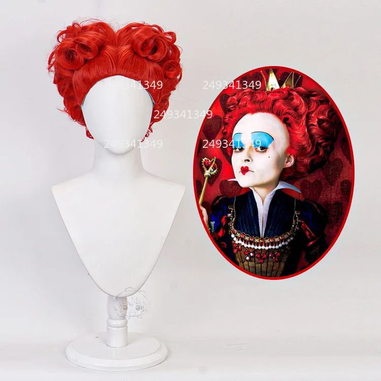 The Red Queen Cosplay Wigs Red Curly Synthetic Hair For Woman Movie Role Play Dress Up Wig Stage Performance Costume Accessories