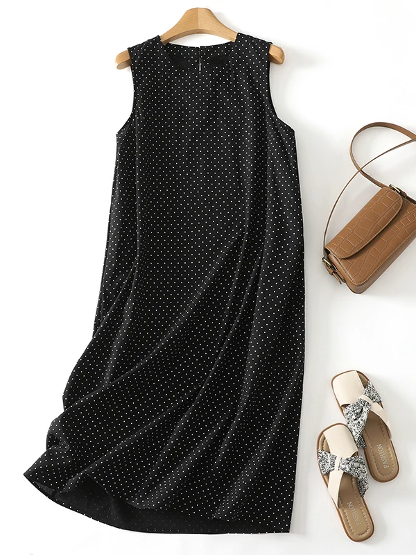 

Элегантное длинное платье без рукавов для женщин с изящным точечным узором, модный художественный стиль, большие размеры, фасон А-силуэт, летняя одежда.