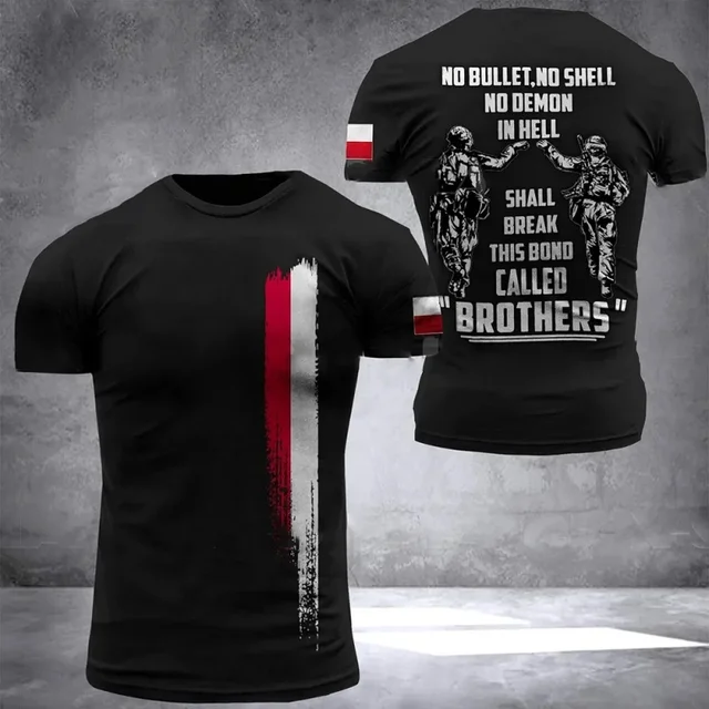 Polish Soldier Pattern T-Shirt For Men Poland Flag 3D Printed Tees Casual Unisex Short Sleeve Round Neck Tops Sportowe koszulki z krótkim rękawem