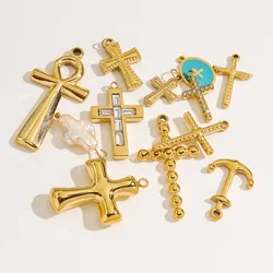 3Pcs Stainless Steel 13Style Classic Fashion Cross Charms Gold Color Pendant Charms DIY Jewelry Accessorie