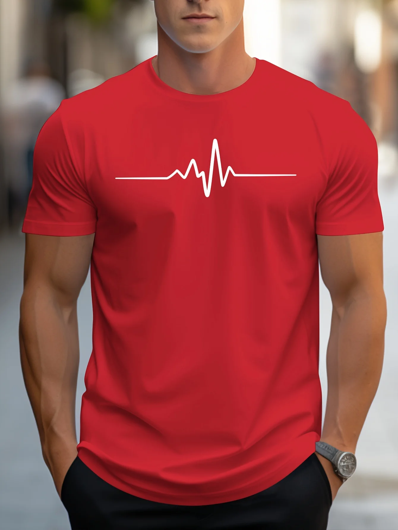 Men's summer loose size Creative Graphic printed slim fit casual sports round neck short sleeved T-shirt top image 4